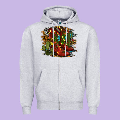 Christmas Cowboy Boots Zipper Hoodie Designed By Ranaportraitstore