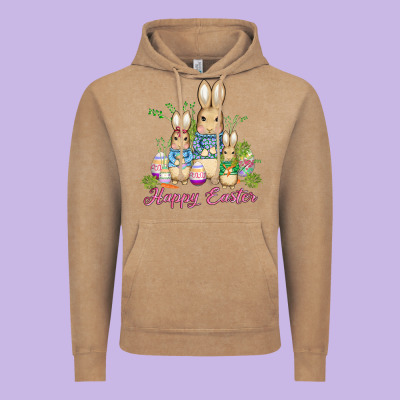 Easter Bunny Family Wıth Carrots And Eggs Vintage Hoodie Designed By Adodesignshop