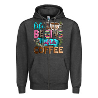 Charcoal Heather life begins after coffee Zipper Hoodie - Zillion Design Studio