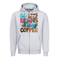 Heather Grey life begins after coffee Zipper Hoodie - Zillion Design Studio