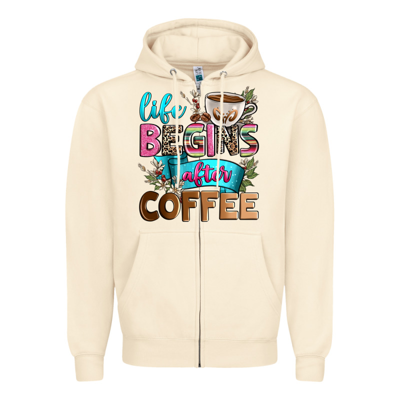 Life Begins After Coffee Zipper Hoodie by Zillion Design Studio | Teevron