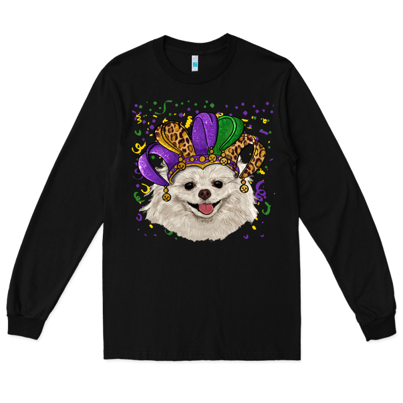Mardi Gras White Pomeranian With Hat Long Sleeve Tee by RanaPortraitStore | Teevron