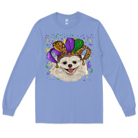 Colony Blue Mardi Gras White Pomeranian with Hat Long Sleeve Tee - RanaPortraitStore