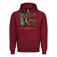 Burgundy christmas cowboy boots ho ho howdy Zipper Hoodie - RanaPortraitStore