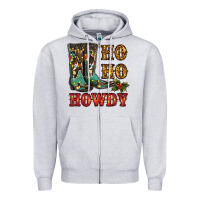 Heather Grey christmas cowboy boots ho ho howdy Zipper Hoodie - RanaPortraitStore