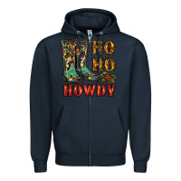 Navy christmas cowboy boots ho ho howdy Zipper Hoodie - RanaPortraitStore