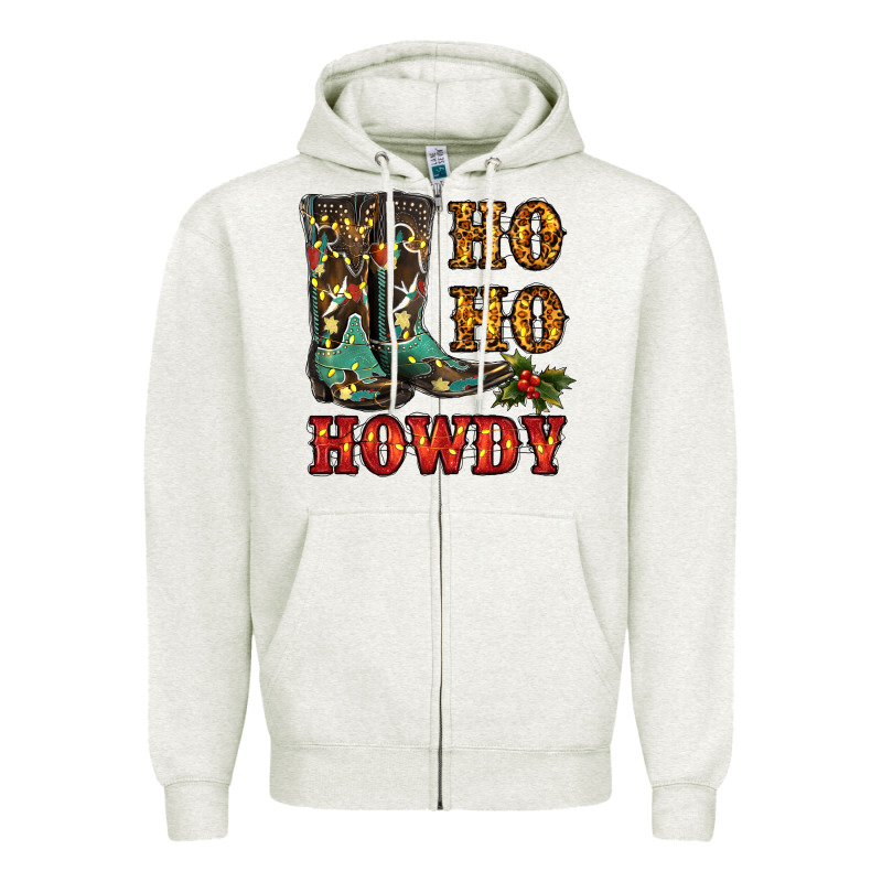 Christmas Cowboy Boots Ho Ho Howdy Zipper Hoodie by RanaPortraitStore | Teevron