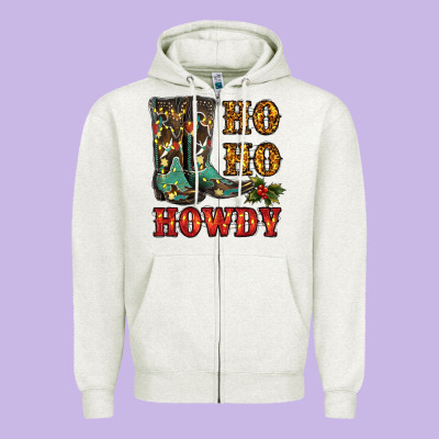 Christmas Cowboy Boots Ho Ho Howdy Zipper Hoodie Designed By Ranaportraitstore