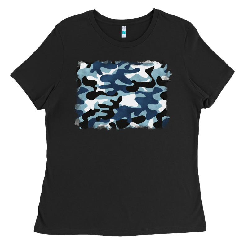 Blue Camouflage Background Ladies Tee by BarkalooDesign | Teevron