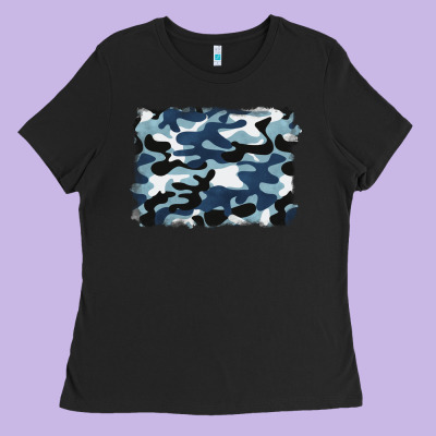 Blue Camouflage Background Ladies Tee Designed By Barkaloodesign