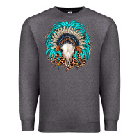Charcoal Heather bull skull indian headdress Premium Sweatshirt - JahusDesignShop