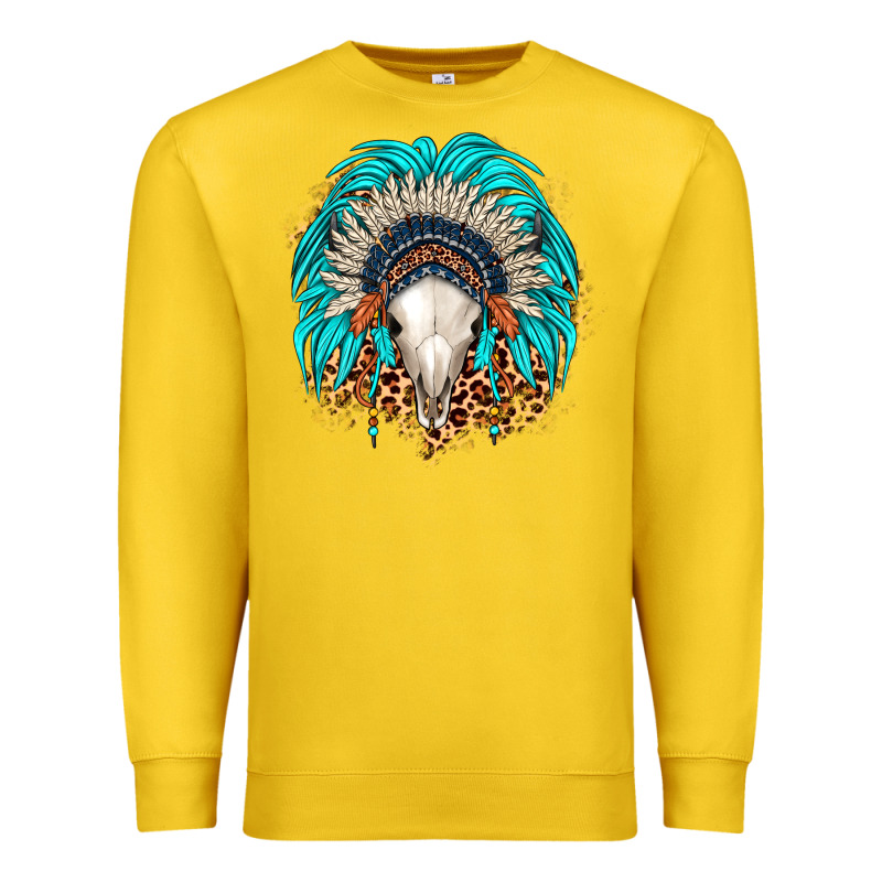 Bull Skull Indian Headdress Premium Sweatshirt by JahusDesignShop | Teevron