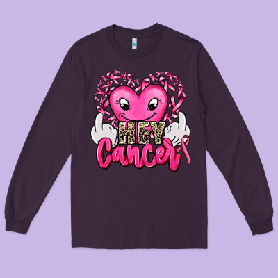 Hey Cancer With Middle Fingers Long Sleeve Tee Designed By Adodesignshop