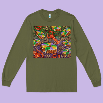 Long Sleeve Tee Mardi gras king cake and crawfish
