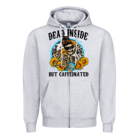 Heather Grey dead inside but caffeinated Zipper Hoodie - Zillion Design Studio