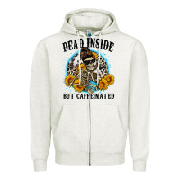 Oatmeal Heather dead inside but caffeinated Zipper Hoodie - Zillion Design Studio