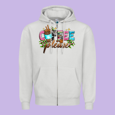 Coffee Please Zipper Hoodie Designed By Zillion Design Studio