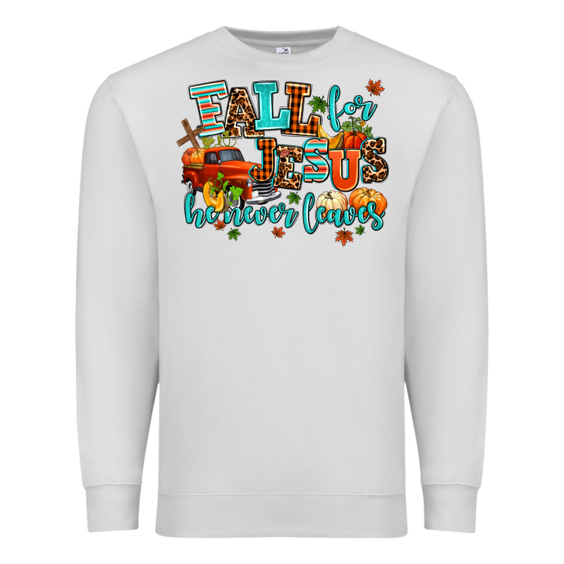 Fall For Jesus He Never Leaves Premium Sweatshirt by AdoDesignShop | Teevron
