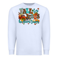 White fall for jesus he never leaves Premium Sweatshirt - AdoDesignShop