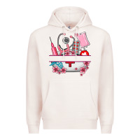 Pale Pink custom name nurse hat and elements Premium Hoodie - AdoDesignShop