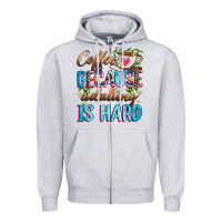 Heather Grey coffee because adulting is hard Zipper Hoodie - Zillion Design Studio