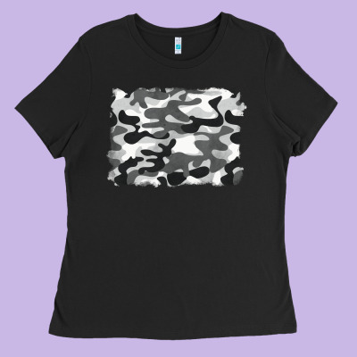 Black And White Camouflage Ladies Tee Designed By Barkaloodesign