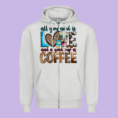 All You Need Is Love And A Good Cup Of Coffee Zipper Hoodie Designed By Zillion Design Studio