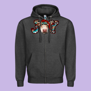 Christmas Joy Cow Zipper Hoodie Designed By Ranaportraitstore