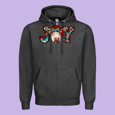 Christmas Joy Cow Zipper Hoodie Designed By Ranaportraitstore