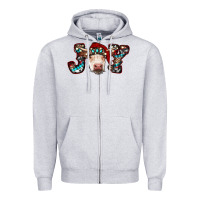 Heather Grey christmas joy cow Zipper Hoodie - RanaPortraitStore