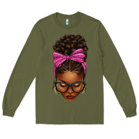Army Green afro messy bun pink leopard bow Long Sleeve Tee - texasbilliewilder