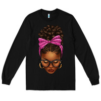 Black afro messy bun pink leopard bow Long Sleeve Tee - texasbilliewilder