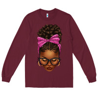 Burgundy afro messy bun pink leopard bow Long Sleeve Tee - texasbilliewilder