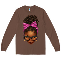 Chestnut afro messy bun pink leopard bow Long Sleeve Tee - texasbilliewilder