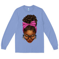 Colony Blue afro messy bun pink leopard bow Long Sleeve Tee - texasbilliewilder