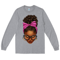 Heather Grey afro messy bun pink leopard bow Long Sleeve Tee - texasbilliewilder