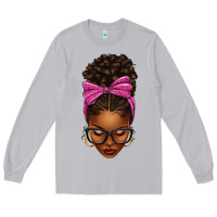 Moon Dust afro messy bun pink leopard bow Long Sleeve Tee - texasbilliewilder