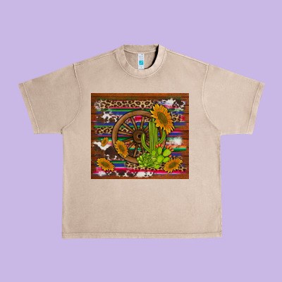 Cactus And Sunflowers With Old Wheel Serape Leopard Cowhide Background Urban Heavy Tee Designed By Artiststas