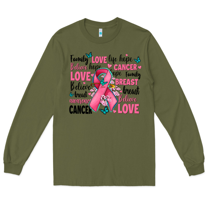 Breast Cancer Ribbons With Cancer Words Long Sleeve Tee by AdoDesignShop | Teevron