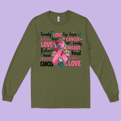 Breast Cancer Ribbons With Cancer Words Long Sleeve Tee Designed By Adodesignshop