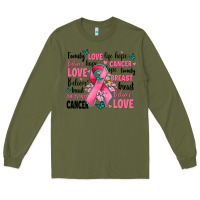 Army Green breast cancer ribbons with cancer words Long Sleeve Tee - AdoDesignShop