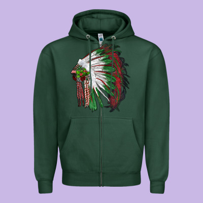 Christmas Indian Feather Headdress Zipper Hoodie Designed By Ranaportraitstore