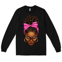 Black afro messy bun pink bow Long Sleeve Tee - texasbilliewilder