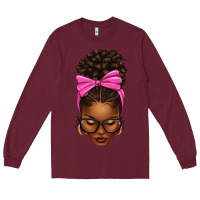 Burgundy afro messy bun pink bow Long Sleeve Tee - texasbilliewilder