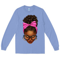 Colony Blue afro messy bun pink bow Long Sleeve Tee - texasbilliewilder
