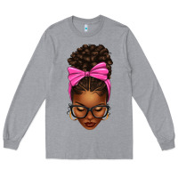 Heather Grey afro messy bun pink bow Long Sleeve Tee - texasbilliewilder