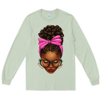 Matcha afro messy bun pink bow Long Sleeve Tee - texasbilliewilder
