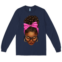 Navy afro messy bun pink bow Long Sleeve Tee - texasbilliewilder