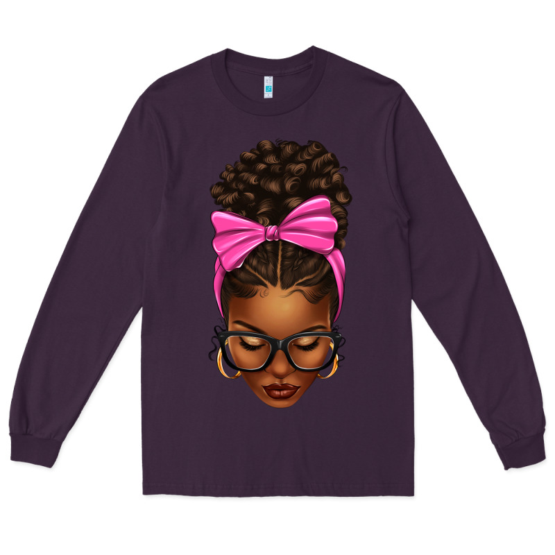Afro Messy Bun Pink Bow Long Sleeve Tee by texasbilliewilder | Teevron