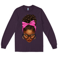 Plum afro messy bun pink bow Long Sleeve Tee - texasbilliewilder